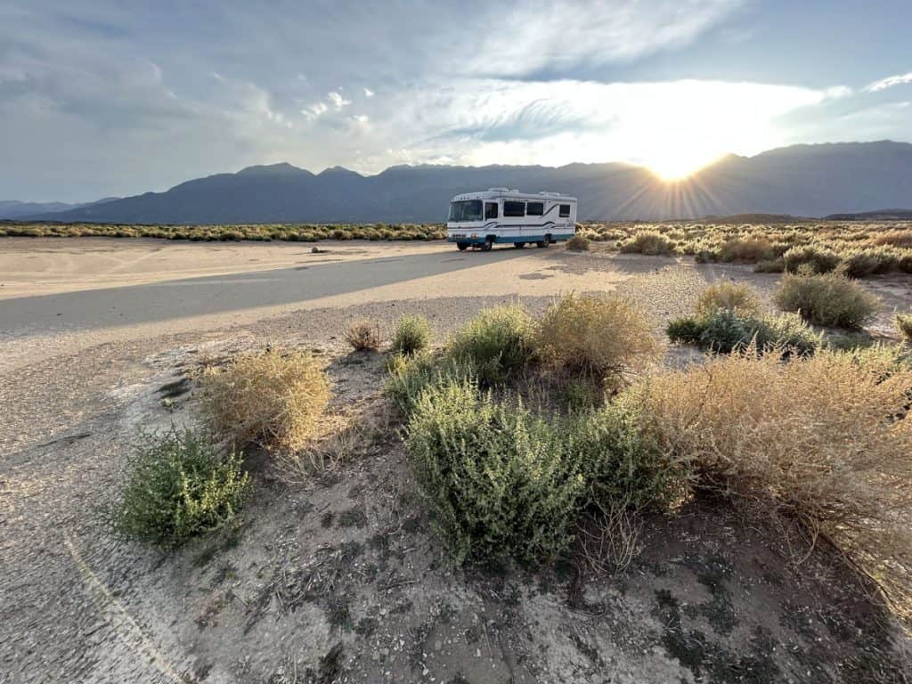 Camping on the dry lake bed near Fossil Falls