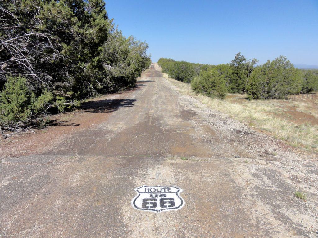 Old Route 66 pavement through the national forest