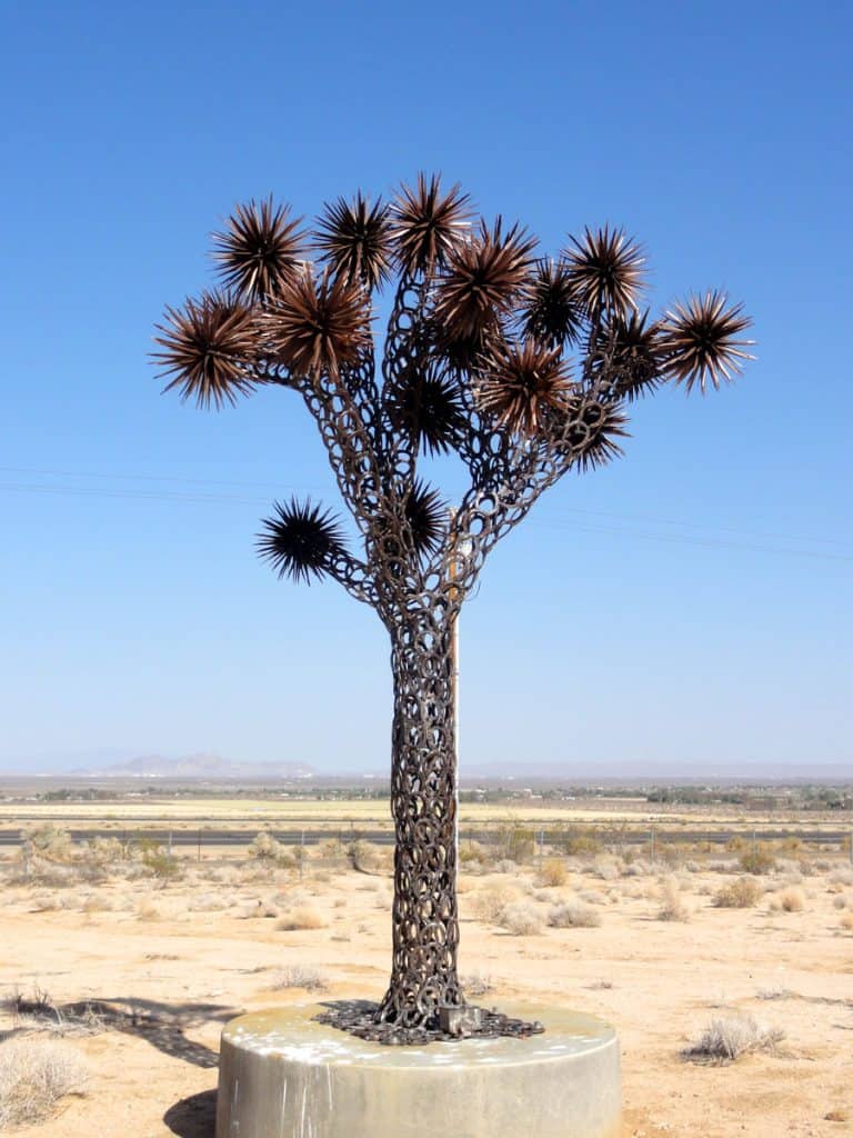 Joshua tree sculpture along Highway 395