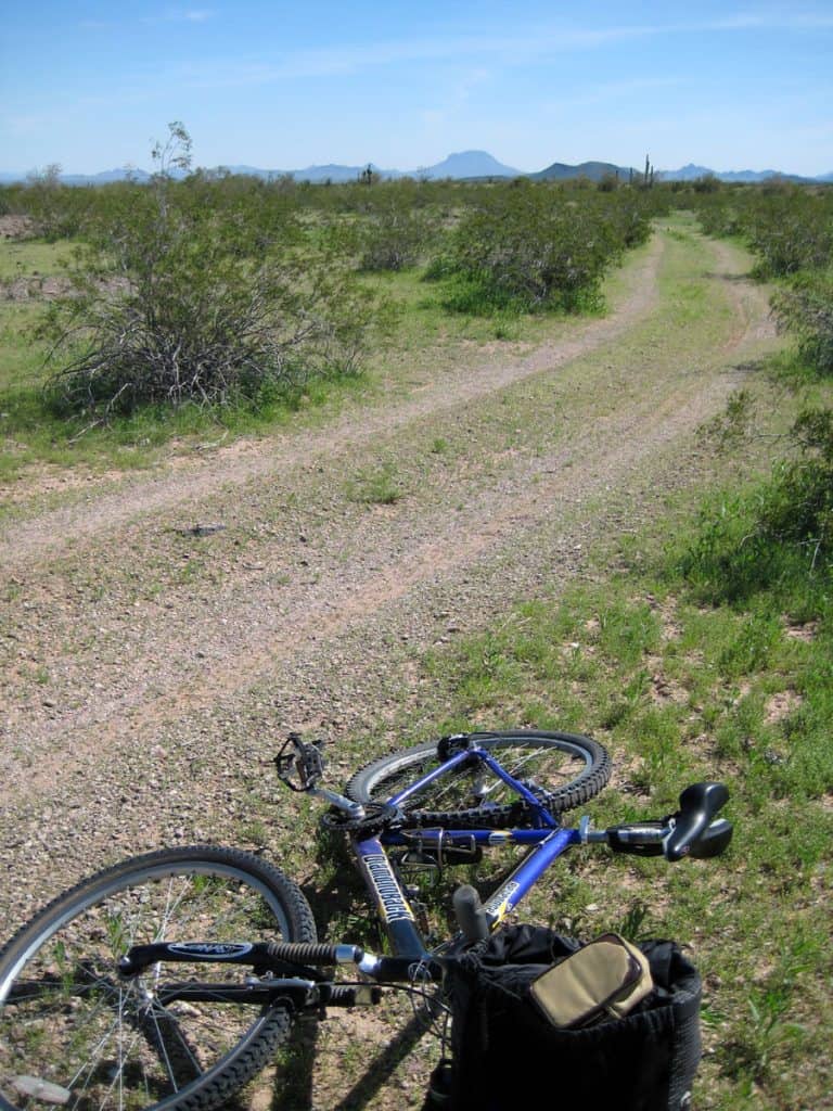 Mountain biking on a jeep road up to Saddle Mountain